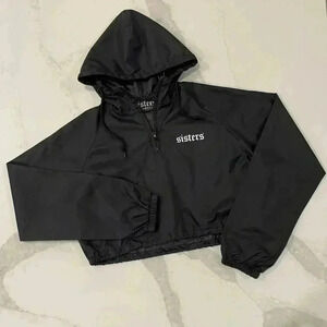 James Charles Sisters Apparel Cropped Windbreaker Womens Size XS Black Back Logo